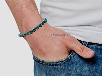 Amazing Gemstone Chrysocolla Bracelet, Gifts For Men & Women - Protection Healing Crystal Bracelet - 8mm Gemstone Beaded Adjustable Bracelet, Pulseras Para Hombres Mujer Stocking Stuffers