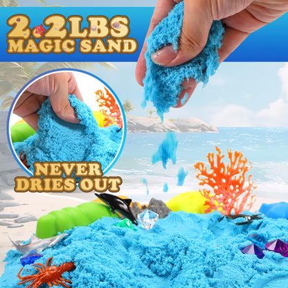 GAIETYDIY Mermaid Sensory Bin for Girl, Magic Sand Art Kit with LED Light, 2.2lbs Sensory Sand, Ocean Sea Animals, Sand Box with lid, Mermaid Toy Christmas Birthday Gift for Girls Ages 3 4 5 6 7 8…