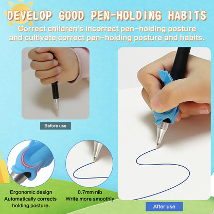 WANFRES Magic grooved writing practice, Magic pens for kids disappearing ink pen,30 refills 3 pens(With writing training aids)Pencil grip,Reusable grooved handwriting practice for kids,Magic Copybooks