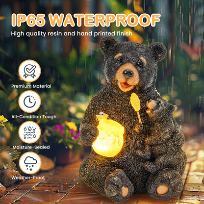 GIGALUMI Solar Garden Statues Bears 9", Loving Black Bear Decor, Yard Decorations Outdoor, Bear Figurine Lights for Outside, Garden Decor Unique Birthday Housewarming Gifts for Women, Mom