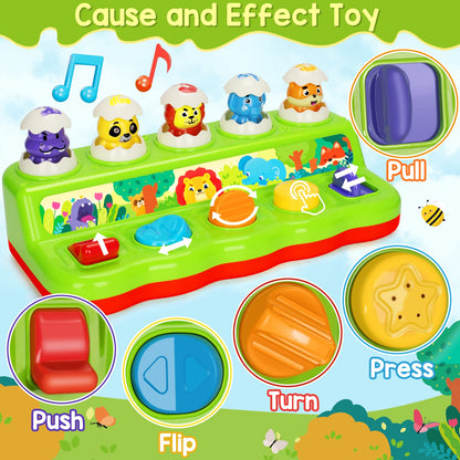 YEEBAY Pop Up Animals Toy with Music & Sound, Early Developmental Toy for 12-18 Months Baby, Infants & Toddlers,1 Year Old Girls & Boys