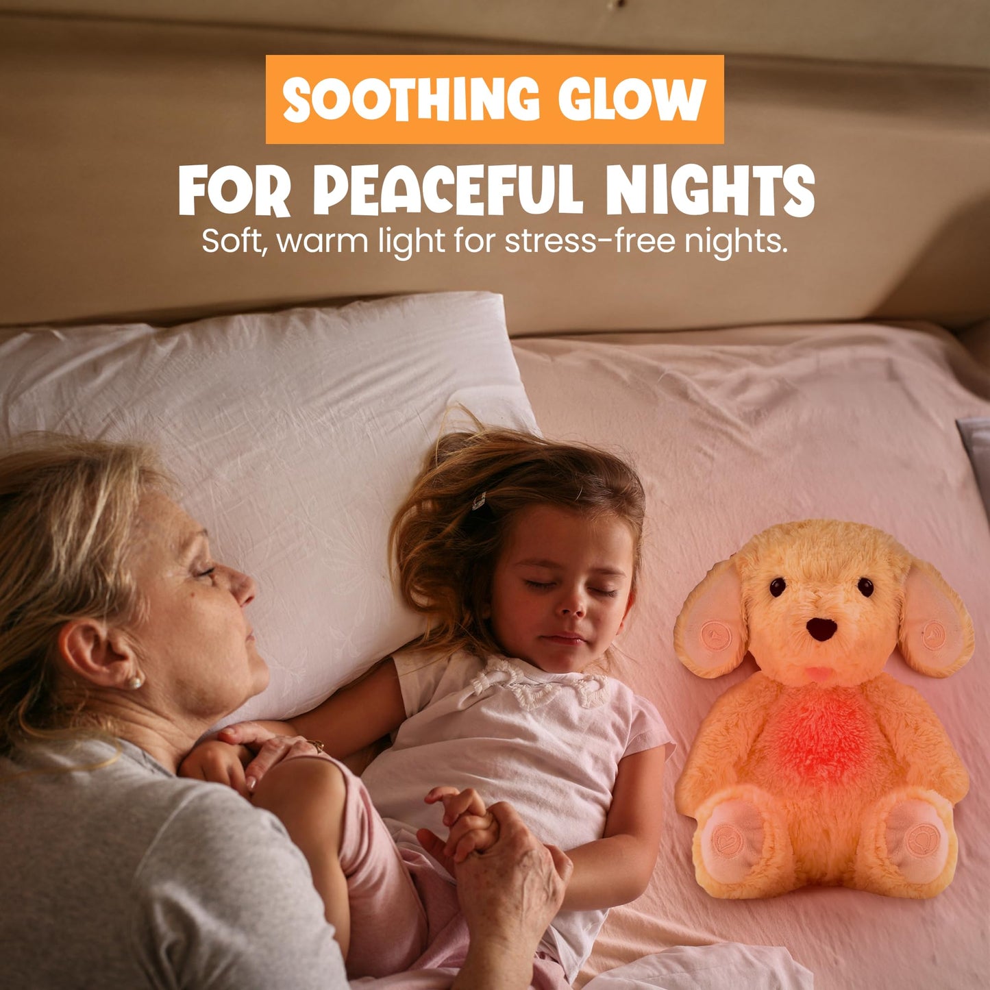 Gemma Joy Bedtime Baby Soothers & StickyOnes Sleep Patches - Cry Activated Heartbeat Puppy Plush Toy, Stuffed Animal with Calming Light & All-Natural, No Melatonin Bedtime Patches for Kids and Baby