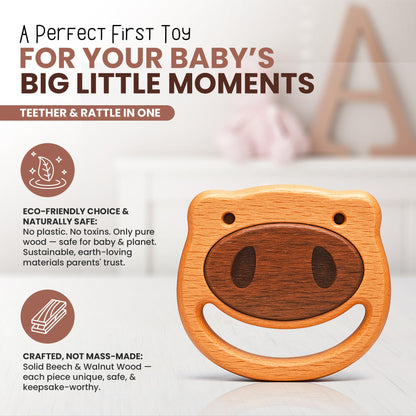 First Baby Rattle for Newborn (0–3 Months) – Natural Wooden Sensory Toy for Babies – Gentle Rattle Sound, Safe First Handheld Infant Toy Gift