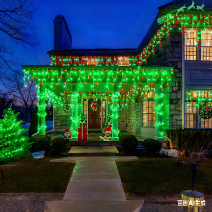 Solar Christmas Icicle Lights Outdoor,304 LED Outdoor Christmas Decorations 8 Modes Waterproof Solar Icicle Lights for Patio Yard Garden Wedding Party House Xmas Tree Roof Decorations(Red and Green)