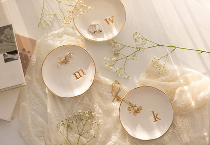 COLLECTIVE HOME - Ceramic Jewelry Tray, Decorative Trinket Dish for Rings Earrings Necklaces Bracelet Watch Keys, Birthday Mother's Day Christmas Gift for Women, 4.75", White Surface (A)