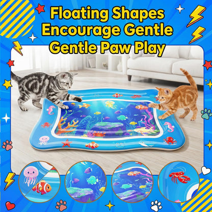Aoioploa Cat Water Mat - Interactive Cat Toys Upgraded Thickened 0.7mm PVC Cooling & Heating Water Bed with Floating Fish, Anti-Scratch Leak Proof Foldable Water Sensor Play Mat for Cats
