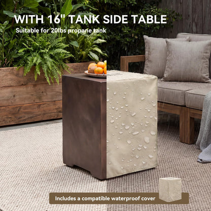 COSIEST 2-Piece Outdoor Propane Firepit Table Set w Tank Table, 42 inch Dark Fire Table Certified, 50,000 BTU w Bronze Round Base,Wind Guard and 16 inches Tank Side Table 20lb for Garden,Pool