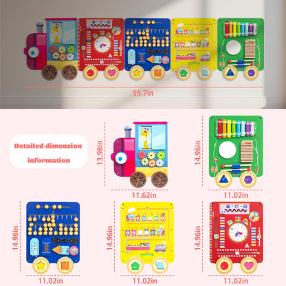 UREDISO Train Activity Wall Busy Board,Wooden Busy Board Train Activity Wall Panels,Montessori Sensory Wall Toys Panel for Kids, Learning Activity Center for Playroom,3 Years Old and Over