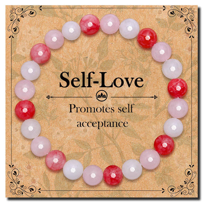 BONNY BOXX Mixed 8mm Natural Stone Bracelet for Love, Handmade Stretch Pink Quartz White Jade Bracelet Adjustable Crystal Healing Jewelry for Unisex Spiritual Gift