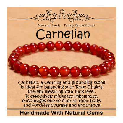 CHCCOYE 6mm Natural Healing Gemstone Bracelet Handmade Yoga Stretch Elastic Bracelet Stress Relief Crystal Jewelry for Men and Women (6mm, Carnelian)