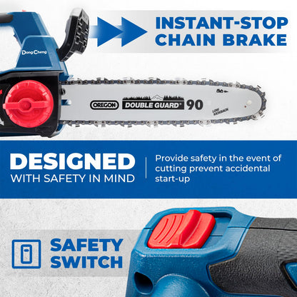 DongCheng Brushless Chainsaw, 20V 12-Inch Cordless Chain Saw, 12m/s Chain Speed, Tool-Free Tensioning, Auto Oiler, with 2×4.0Ah Batteries & Charger, Ideal for Yard Work, Pruning, Wood Cutting
