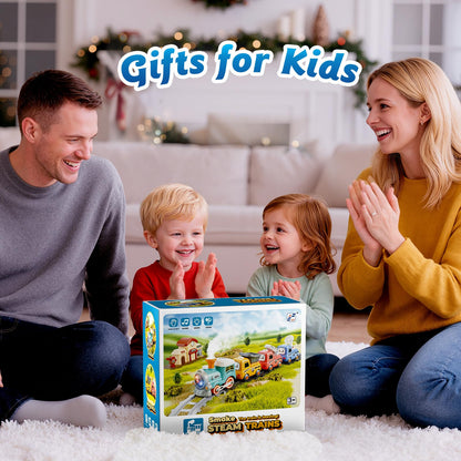 Hot Bee Train Set for Toddlers with Steam - Light Up & Sound Choo Choo Train, Electric Train Set for Toddlers 2-4, Magnetic Connection Train Toys, Birthday Gifts for Boys Girls 3 4 5 6