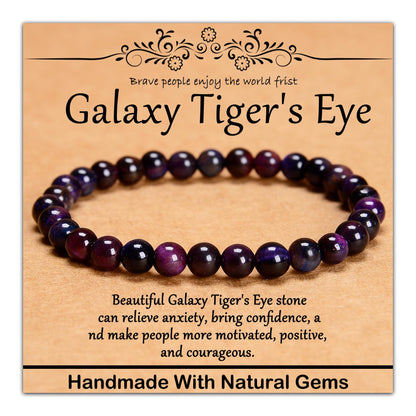 CHCCOYE 6mm Natural Healing Gemstone Bracelet Handmade Yoga Stretch Elastic Bracelet Stress Relief Crystal Jewelry for Men and Women (6mm Galaxy Tiger's Eye)