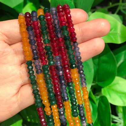 2 String 220PCS 3x5mm Natural Mixed Color Stone Beads for Jewelry Making, Songxi Facted Loose Gemstone Beads for DIY Bracelet Necklace Making Supplies with Energy Healing Chakra Power