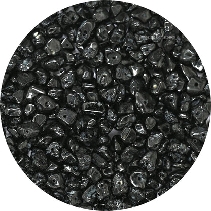 Black Tourmaline Pre Drilled Crystal Crushed Chips Beads for Bracelets Making, DIY Handmade Natural Healing Crystals (25 Inch Strand)