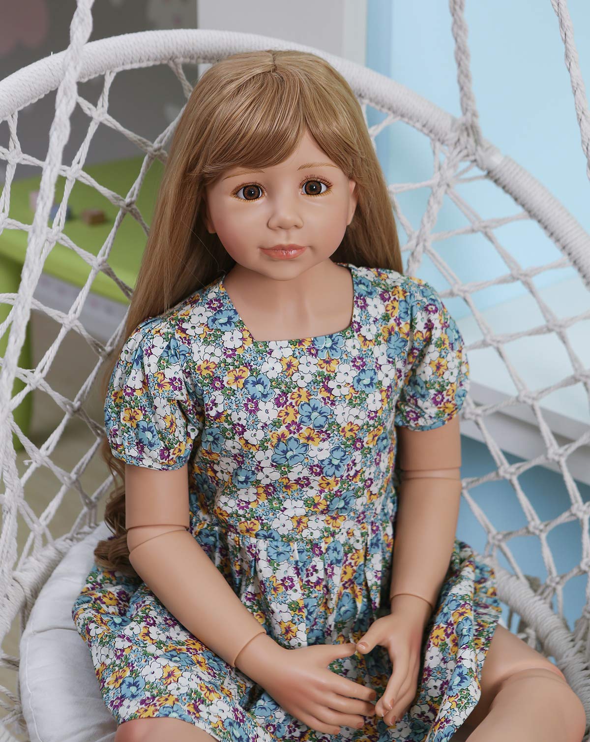 Pinky Reborn 47inch Reborn Toddler Dolls,Huge Baby Full Body Hard Vinyl Masterpiece Doll Real Child Realistic Girl Model Collectible Floral Dress