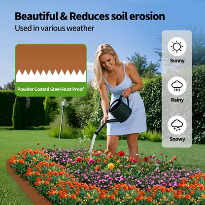 HONYTA Steel Landscape Edging, 40 x 8in Metal Landscape Edging, Hammer-in Bendable Metal Garden Edging Border Separator Strips, Heavy Duty Lawn Edging with 6 Clips Edge for Flower Bed Lawn Yard (20Ft)