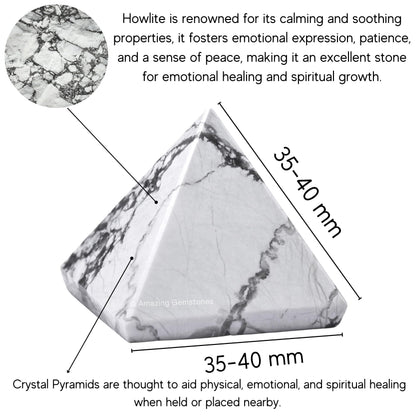 Amazing Gemstone Howlite Pyramid Crystal Healing Stones - 1.5" Great Pyramid Figurine of Natural Stone Pyramid for Meditation, Reiki, Chakra Balancing and Crystal Pyramids Grid