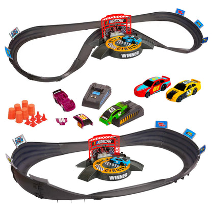 Slot Car Race Track Sets | NASCAR Crash Circuit Ultimate Road Course Bundle | 4 Electric Powered Cars with Flash Chargers | Race Tracks for Kids Ages 4-8 | Car Racing Toy
