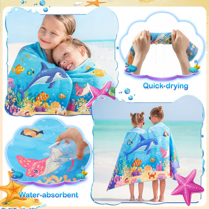 Honeydak 6 Set Pool Party Favors for Kids End of Year Gift Summer Mesh Drawstring Bag Beach Towels Ball Shovels Toys Bulk for Pool Beach Games Birthday Party Supplies Summer Graduation Student Gifts