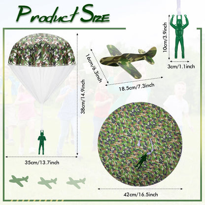 Jerify 12 Pcs Parachute Toys and Camouflage Foam Airplanes Set, Parachute Army Men Toys for Kids Army Hand Throwing and Foam Glider for Boys Gifts Outdoor Party Favors (Camouflage)