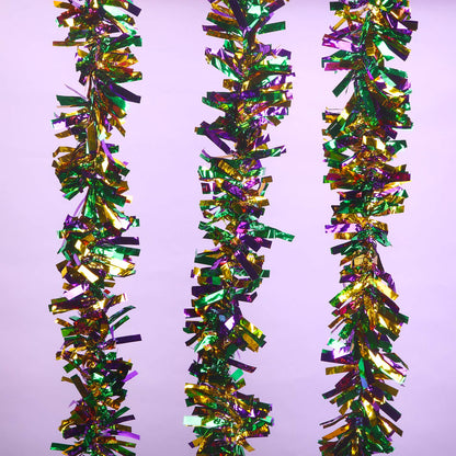 WILLBOND 3 Pieces 49 ft Mardi Gras Tinsel Garland Decorations Purple Green Gold Metallic Festooning Garland Glittering Sparkling for Mardi Gras Party Carnival Indoor Outdoor Hanging Decor New Year