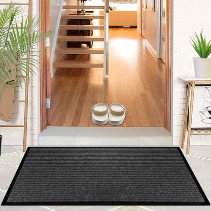 LuxUrux® Durable Rubber Door Mat - Heavy Duty, Slip Proof, Indoor/Outdoor, Easy to Clean, Waterproof, Low-Profile Entry Mat for Entry, Patio, Garage - High Traffic (17'' x 30'', Striped Gray)