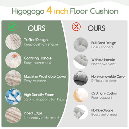 Washable Floor Pillow Cushion for Adults, Meditation Cushion Pillow, Removable Tufted Blended Corduroy Cover, Large Square Floor Sitting for Tatami Living Room or Yoga, 22x22 Inch, Machine Washable