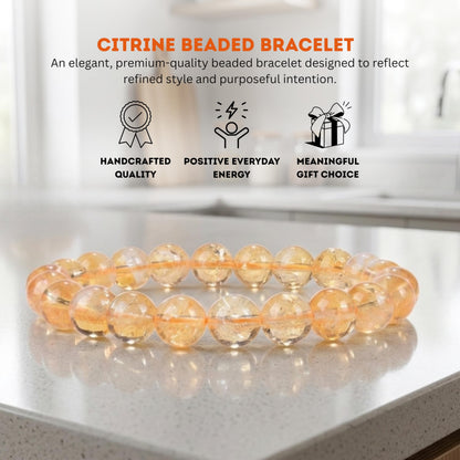 Cherry Tree Collection Citrine Beaded Bracelet – Genuine 8mm Gemstone Stretch Bracelet for Men & Women – Handmade Crystal Bracelet - (Citrine - S)