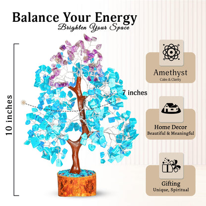 YATSKIA Turquoise and Amethyst Crystal Tree of Life - Gemstones and Crystals - Crystal Decor - Good Luck Gifts