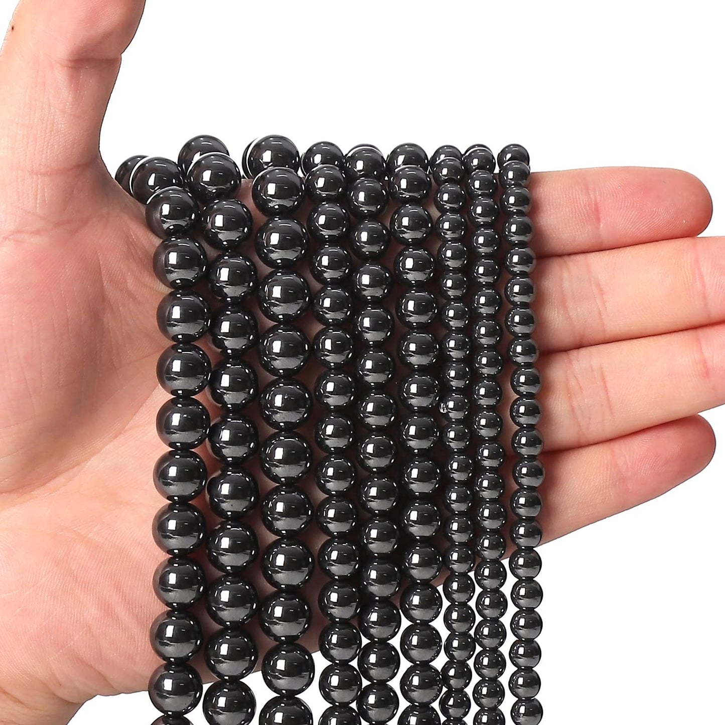 60pcs 6mm Natural Black Hematite Gemstone Beads Energy Healing Crystal Round Loose Stone Beads for Jewelry Making, DIY Bracelets Necklaces
