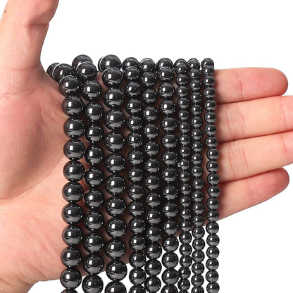 60pcs 6mm Natural Black Hematite Gemstone Beads Energy Healing Crystal Round Loose Stone Beads for Jewelry Making, DIY Bracelets Necklaces