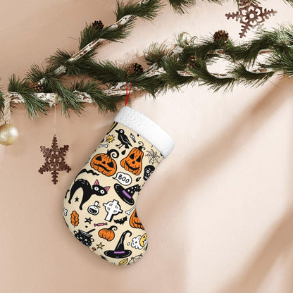 Halloween Cat Pumpkin Christmas Stockings Hanging Decoration Stockings 17.7 Inch Xmas Stockings for Fireplace Family Party Holiday Decor 1PCS