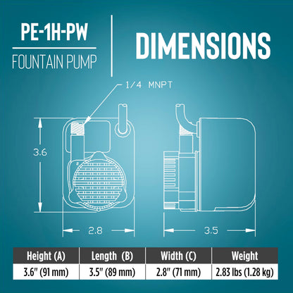 Little Giant PE-1H-PW 115 Volt, 1/125 HP, 186 GPH Epoxy Encapsulated Small Submersible Pump for Fountains and Shallow Water Applications, Hooded Volute and Flow Control Valve, 6-Ft Cord, Black, 566604