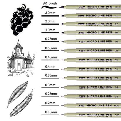 XWT 12+1 Fineliner Drawing Art Pens, Black Waterproof Pigment Ink Set for Artists, Sketching, Manga, Watercolor, Calligraphy, and Detail Outlining Archival Quality Inking Markers