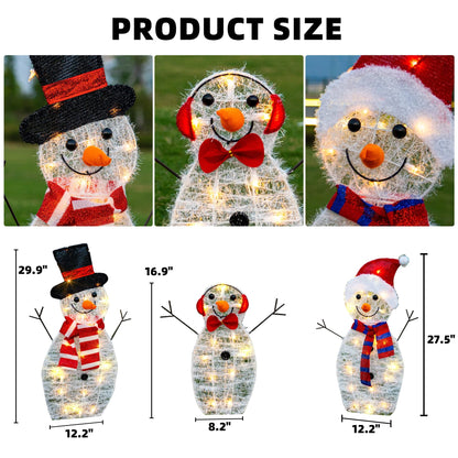 HOURLEEY Christmas Decoration 60 L Lighted Snowman Family Outdoor, 3-Piece Waterproof Plug in 2D Snowman for Yard Patio Lawn Garden Party Decor 29X12.2Inch-Large (Warm White)