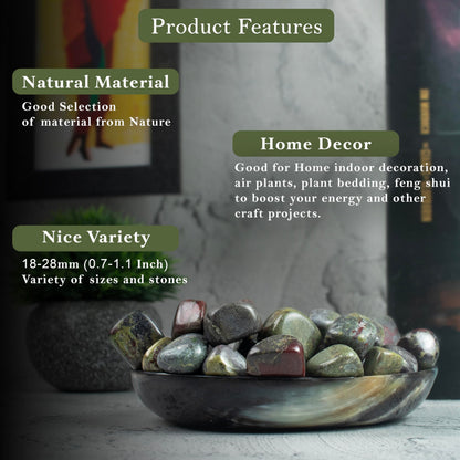 "Crocon 1lb Dragon Bloodstone Tumbled Stones and Crystals Bulk, Polished Stones - Rock Collection - vase Filler tumbles Crystals Healing Reiki - Gemstone Gifts, Good Luck, Fountain tumbles Size 20 mm"