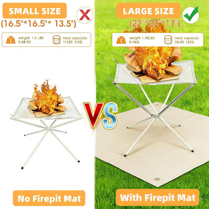 Portable Fire Pit for Camping,22 inch Outdoor Folding Fireplace with Heat Resistant Firepit Mat & Carrying Bag,Upgrade 304 Stainless Steel Mesh BBQ Fire Bowl for Picnics,Campfire,Backyard,Garden