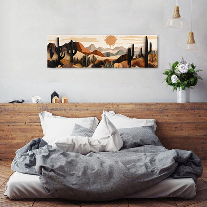 Boho Cactus Wall Art Mid Century Modern Wall Decor for Living Room Beige Geometric Minimalist Picture Abstract Mexican Desert Botanical Mountain Sun Painting Artwork Bedroom Home Decorations 14x48"