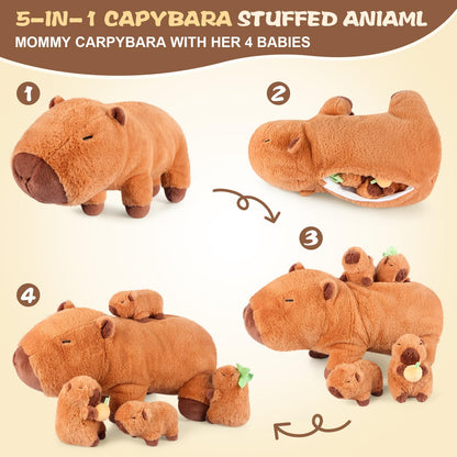 SuzziPals Giant Capybara Plush 30", Jumbo Soft Capybara Stuffed Animal, Giant Plush Toys Hugging Pillow and 5-in-1 Capybara Stuffed Animals with Babies Inside, 5PC Set Capybara