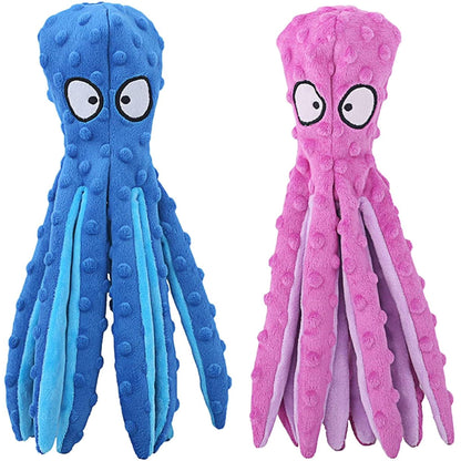 AdoPet Squeaky Octopus Dog Toy – No Stuffing, Crinkle Sound Plush Chew Toy for Small and Medium Dogs – Durable and Machine Washable – 2 Pack (Blue & Pink)