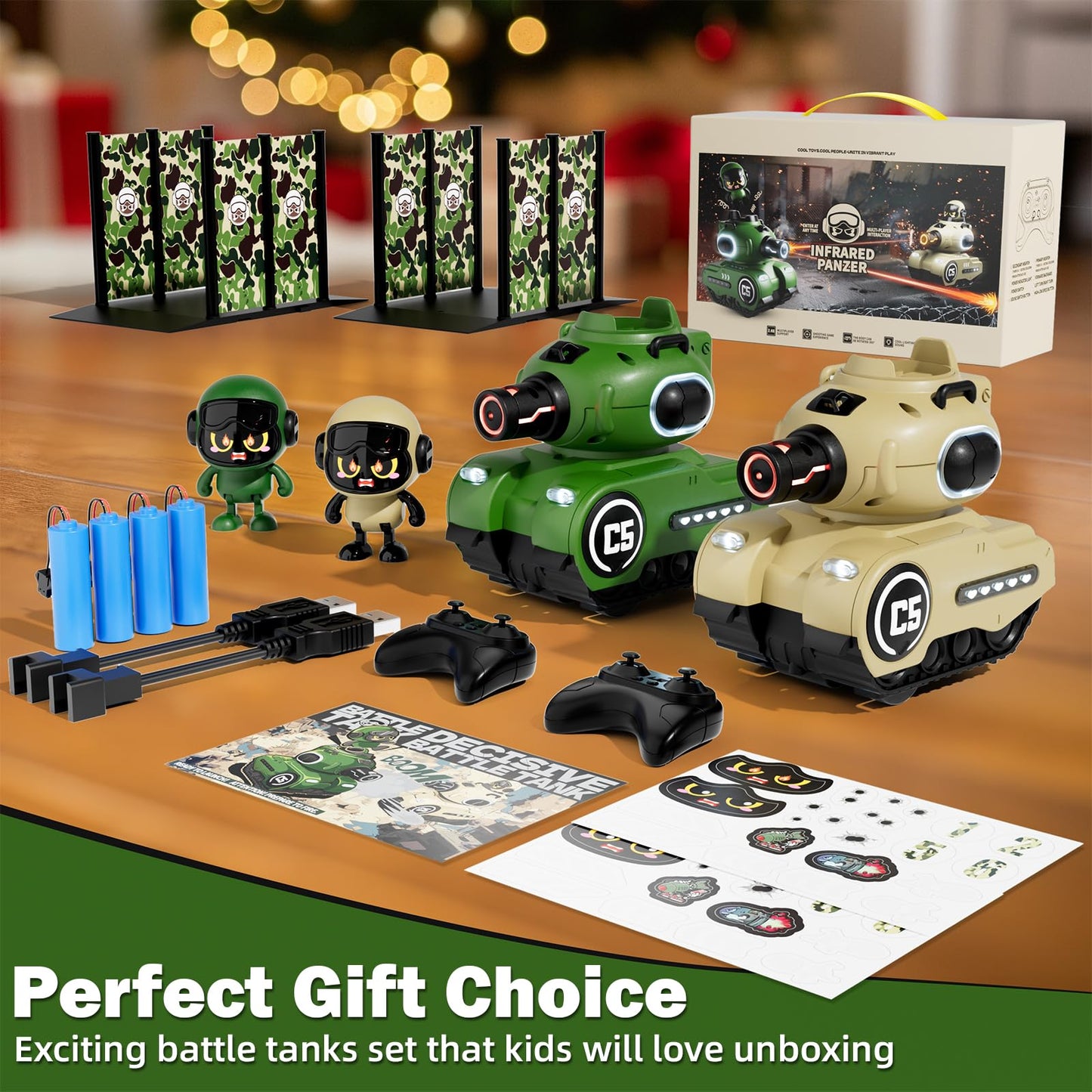 bessome 2 Pack Cute Cartoon Remote Control Battle Tanks with Laser tag|Hobby RC Cars Shoot to Ejected Out|Military Army Toys for 6 7 8 Year Old Boys Girls | Christmas Birthday Easter Gifts for 8-12
