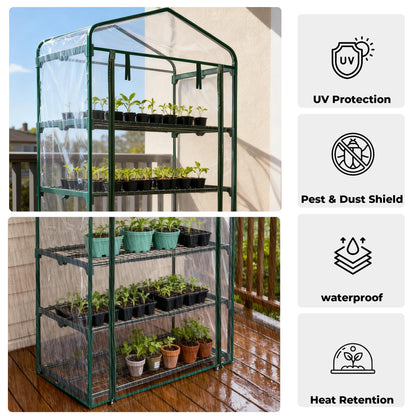 Greens Word Small Greenhouse for Outdoors, Indoor Mini Greenhouse with Plastic Cover, Portable 5 Tier Plant Shelves, Green Houses for Outside Backyard, Winter Plants Warmer, Green, 19″x40″x75″