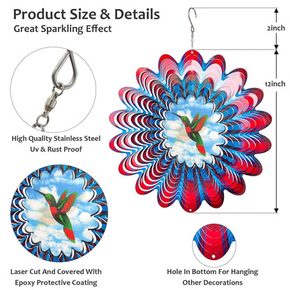 Eiryhope Hummingbird Animated Wind Spinner - 12In 3D Kinetic Hanging Sculpture, Creates Flying Hummingbird Animation Effect | Outdoor Garden Yard Decor, Unique Gift for Mom/Dad/Women/Men & Christmas