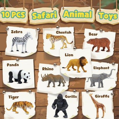 Beetots Safari Animal Figurines Set for Kids, 10 Piece Realistic Wild Zoo Animals Collection with Elephant, Lion, Tiger, Giraffe, Educational Toys for Toddlers Boys Girls