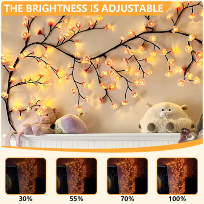 FNHMSL Cherry Enchanted Willow Vine Lights, 4FT 48LED Pink Cherry Blossom Tree Branch Lights for Wall, Remote Timer,8 Light Model,Bedroom Wall Doors Wedding, Christmas, USB Battery Box