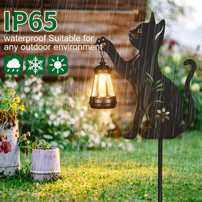 Doorkeer Solar Cat Lantern Outdoor 2Pack Hanging Black Cat Decor Solar Lights Birthday Gifts for Women Mom and Grandma Mother's Day Garden Stakes Metal Lawn Statue Patio Decorations Stakes