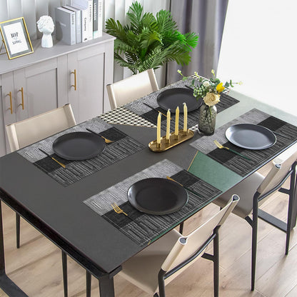 Niviy Black Placemats Set of 4, 12x18 Inch Washable Easy to Clean Heat-Resistant Anti-Skid Indoor Outdoor Table Mats for Holiday Party Kitchen Dining Room Decoration