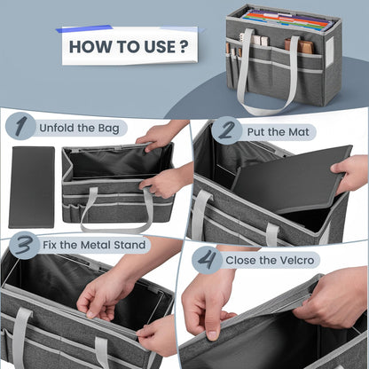 UNICITII File Organizer Box, Portable Tote Bag Hanging Filing Box Desktop File Folder Document Storage Organizer with Pockets and Handles