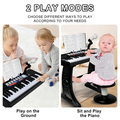 Love&Mini Piano Toy for Kids - 37 Keys Piano Keyboard Toy with Stool and Microphone, Black Electronic Musical Instrument Birthday Gift for Kids 3 4 5 6 7 8 Years Old Boys and Girls